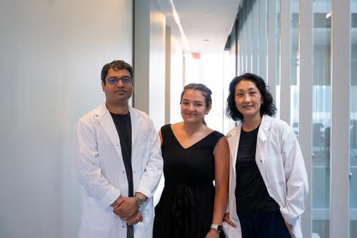 Von links nach rechts: Forschende der University of Waterloo und Mitautorinnen und -autoren der Studie, Dr. Sayan Ganguly, wissenschaftlicher Mitarbeiter in der Chemie, Fatemeh Parniani, Masterstudentin im Fach Chemie, sowie Dr. Shirley Tang, Professorin in der Chemie (Bild: © University of Waterloo/Jay Mielke).