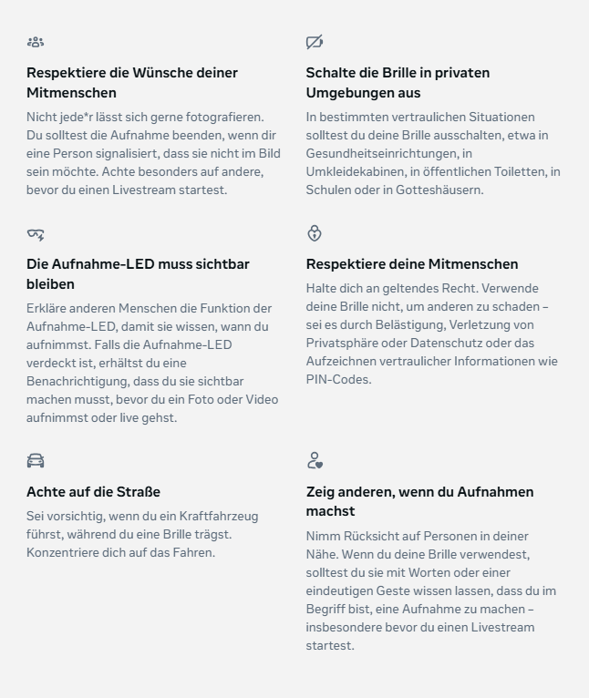 Metas "Verhaltensregeln" zum Thema Datenschutz. Aber reicht das? (Bild: © Meta)